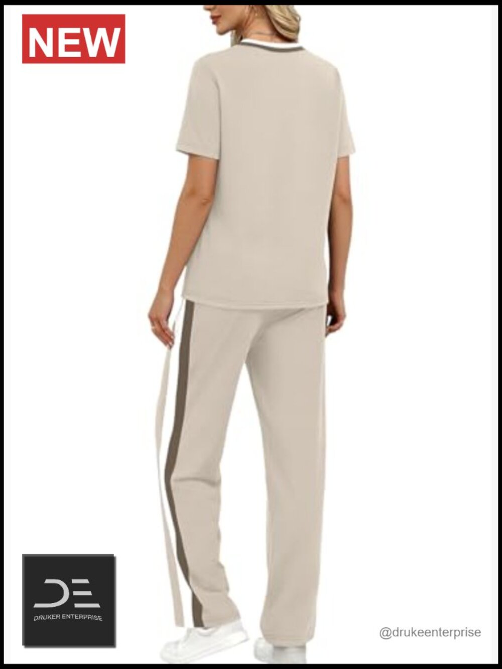 2 Piece Lounge Set for Women - Short Sleeve Top & Wide Leg Pants with Pockets - Picture 4 of 7